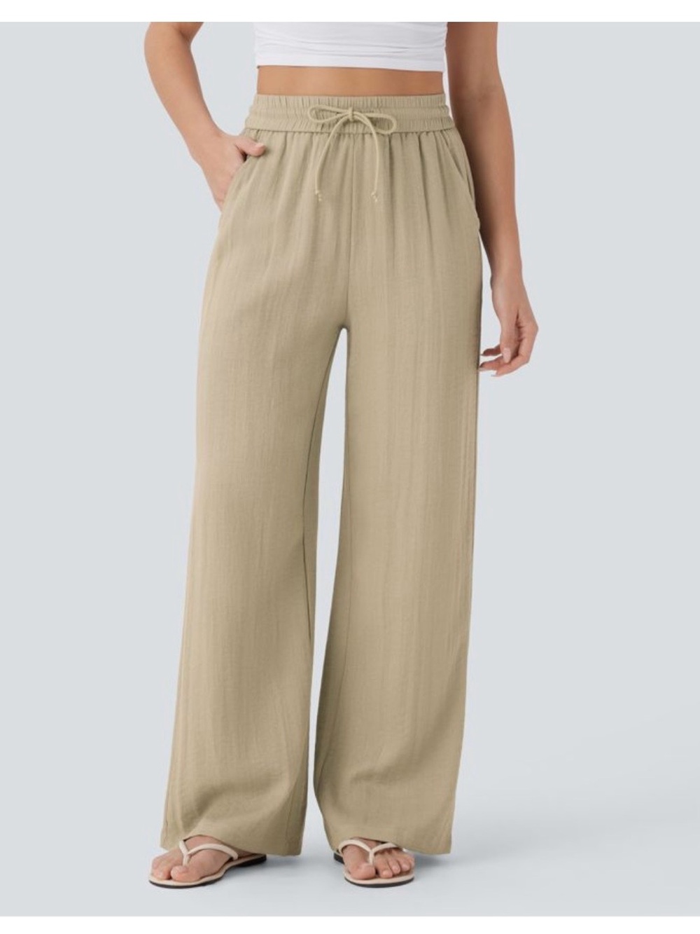 HALARA Relaxed Wide-Leg Drawstring Pants in Light Olive - Picture 5 of 8